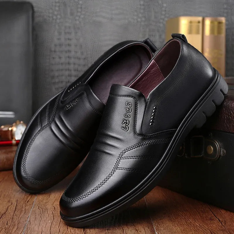 Men's Light Leather Slip-on Black Shoes