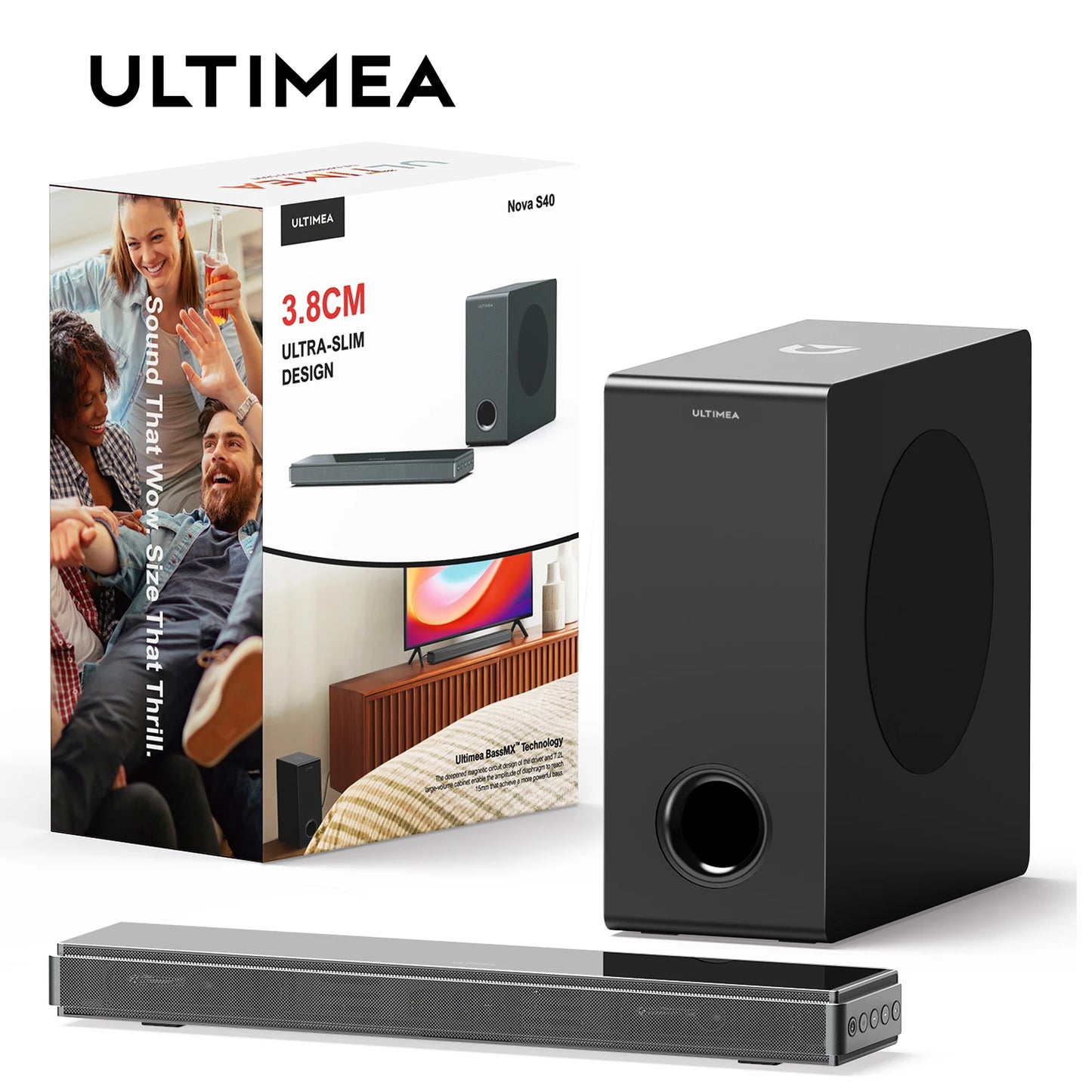 ULTIMEA Ultra-Slim TV Speakers Sound bar for TV, 2.1 PC Soundbar with Subwoofer 5.3 Bluetooth Mini Sound Bar for PC Gaming, ARC