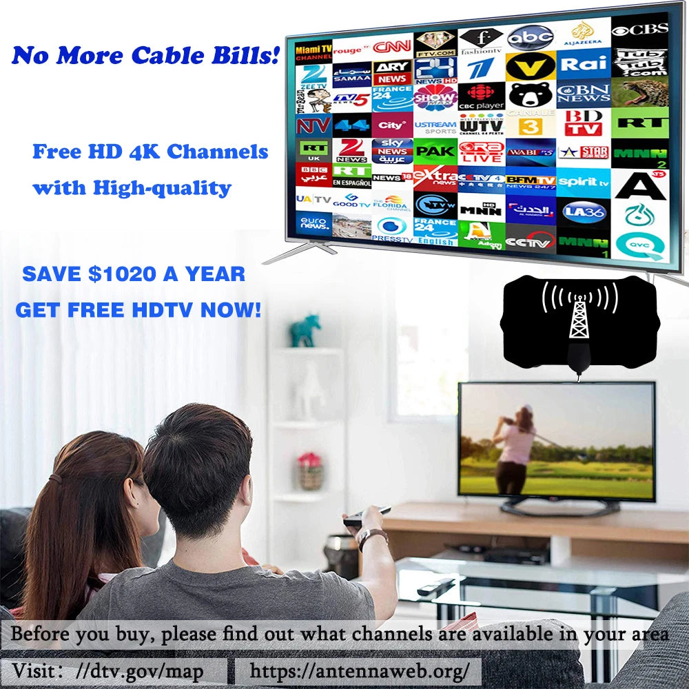 2024 Newest TV Antenna Indoor Digital, Long 5000Miles Range Smart TV Antenna, HD Antenna Amplified Support 8k 4K 1080p