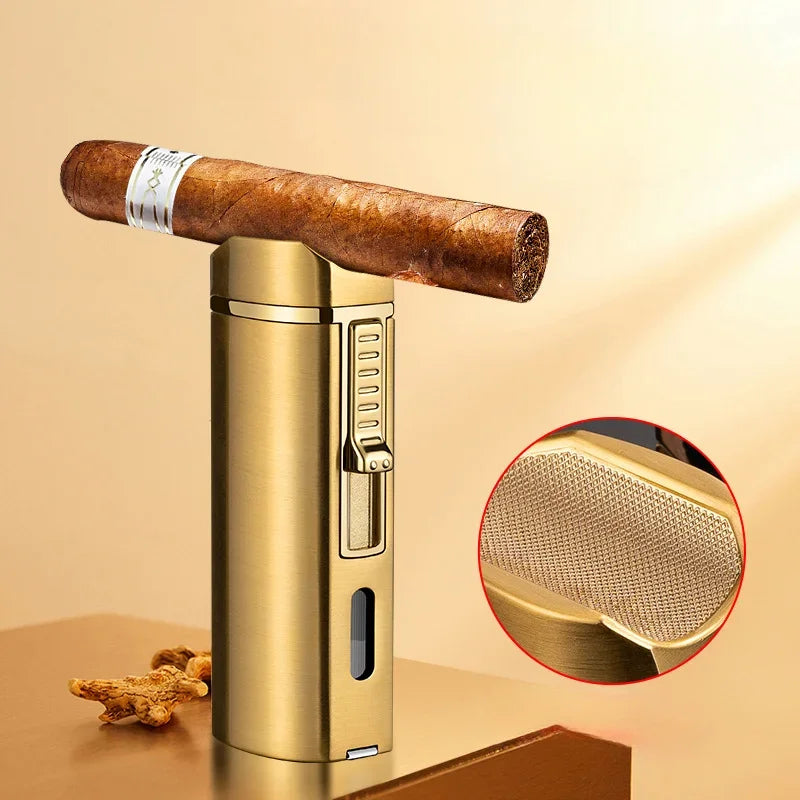 New Luxury Cigar Lighter Torch Metal Straight Jet Butane Lighter Smoking Accessories Cool Cigar Punch Men's Gifts