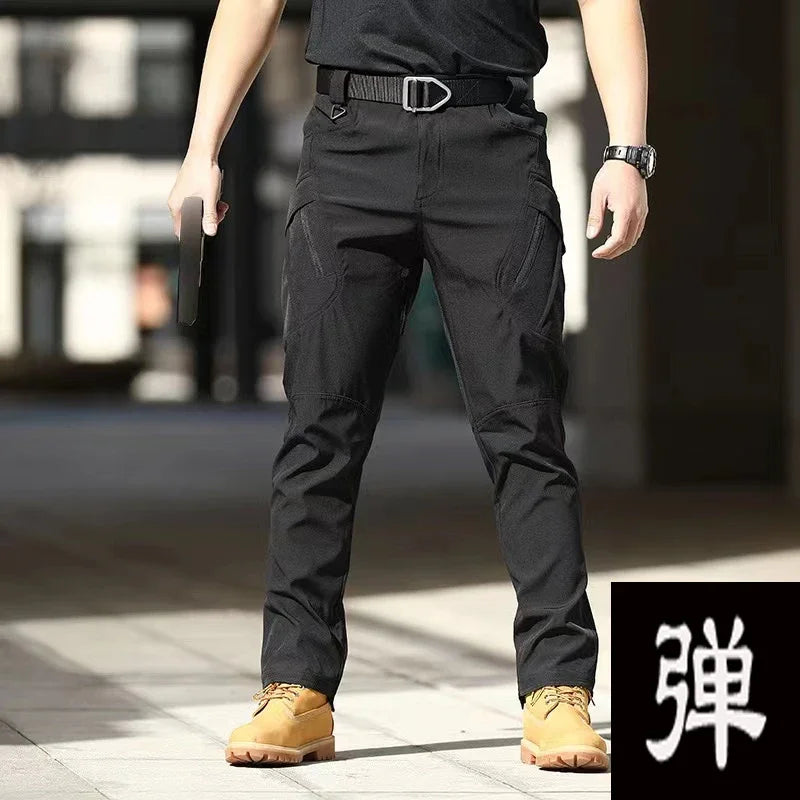 Mens Spring Autumn Tactical Cargo Elastic Pants Combat Trekking Hiking Camping Climbing Run Sport Cycling Work Outdoor Trousers