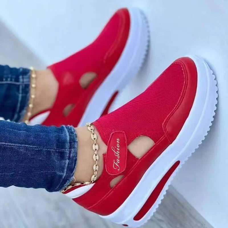 Women's Summer Platform Breathable Red Casual Sports Shoes