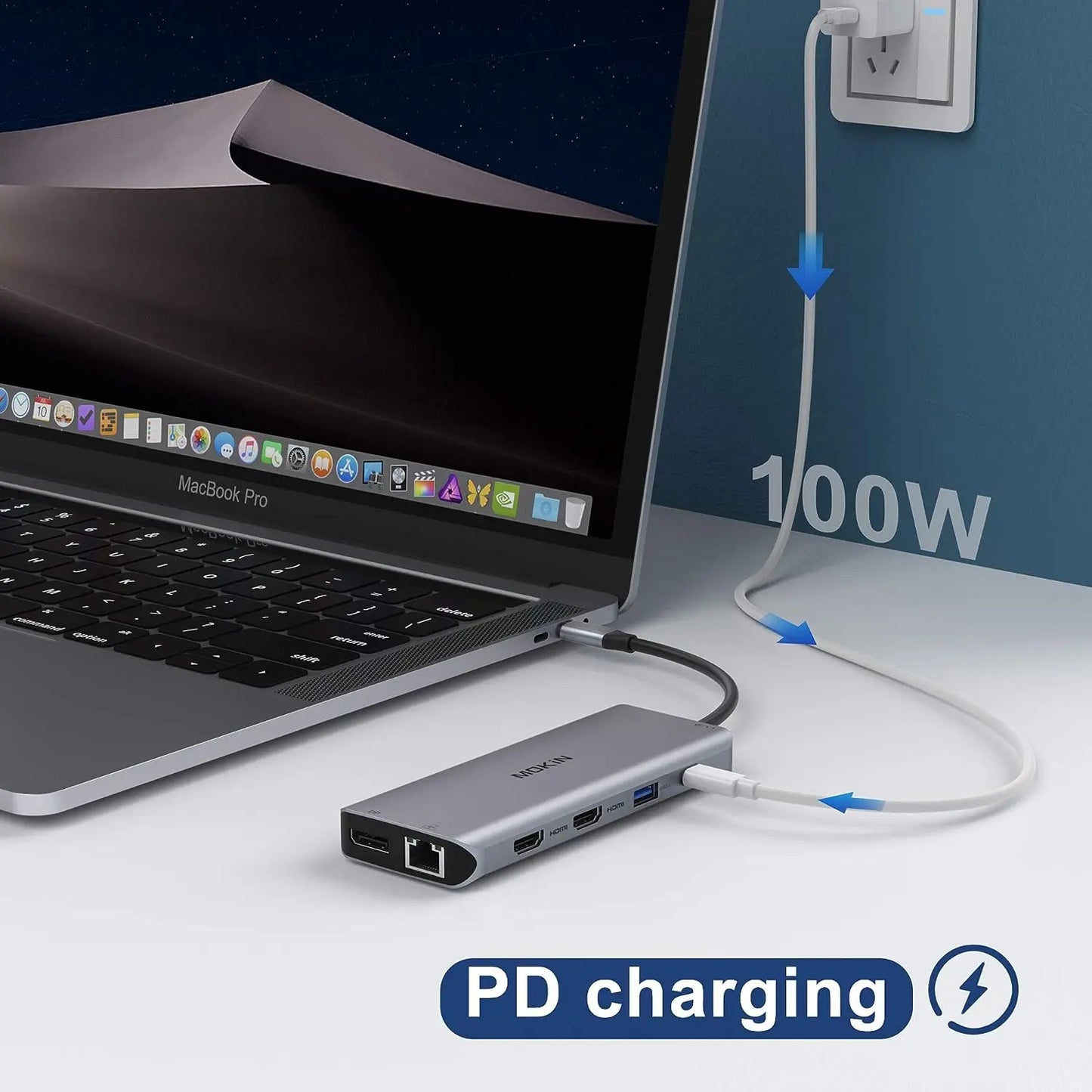 MOKiN USB Type C HUB Docking Station Dual HDMI DP Gigabit Etherne PD100W Adapter for MacBook Air Pro M2 M1 hub 3 USB 3.0 5Gbps