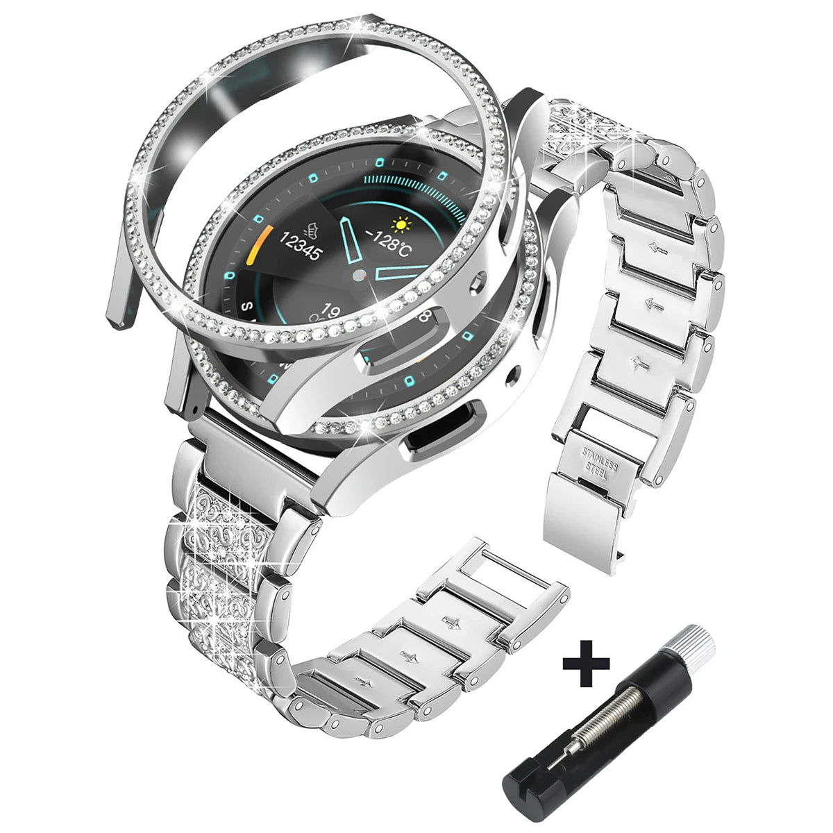 Metal Strap+Case for Samsung Galaxy Watch4 5 6 7 40mm 44mm Band Woman Stainless Steel Diamond Bracelet & Cover Bumper Accessorie