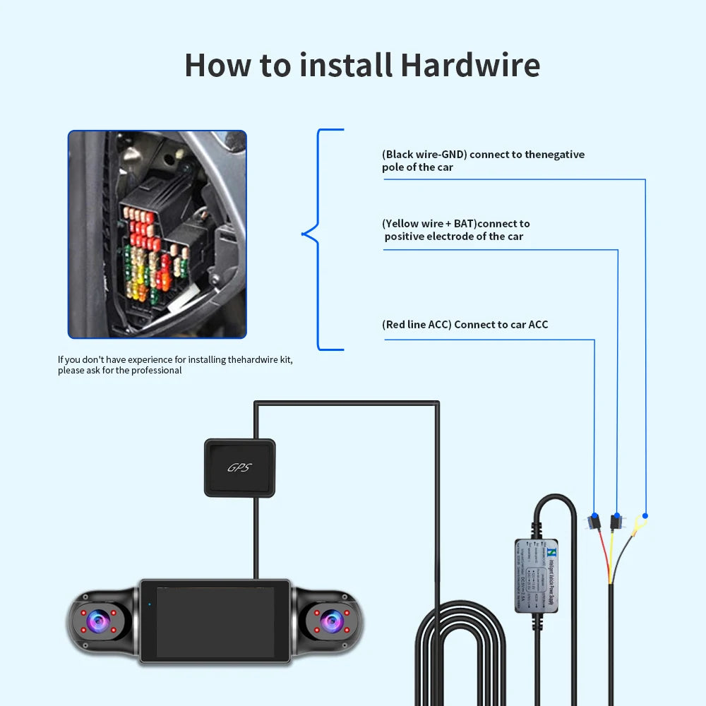 Car DVR Dash Cam WiFi GPS 24H Parking Monitoring Free 64G+Rear Camera 360-Degree Driving Recorder APP Control Installation Tool
