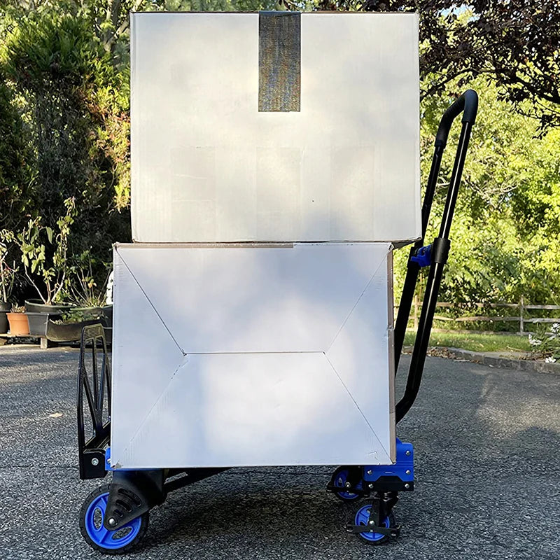 2 in 1 Folding Hand Truck Aluminum Trolley Portable Handcart 4 Wheel Flatbed Truck Outdoor Camp Wagon Multifunction Luggage Cart