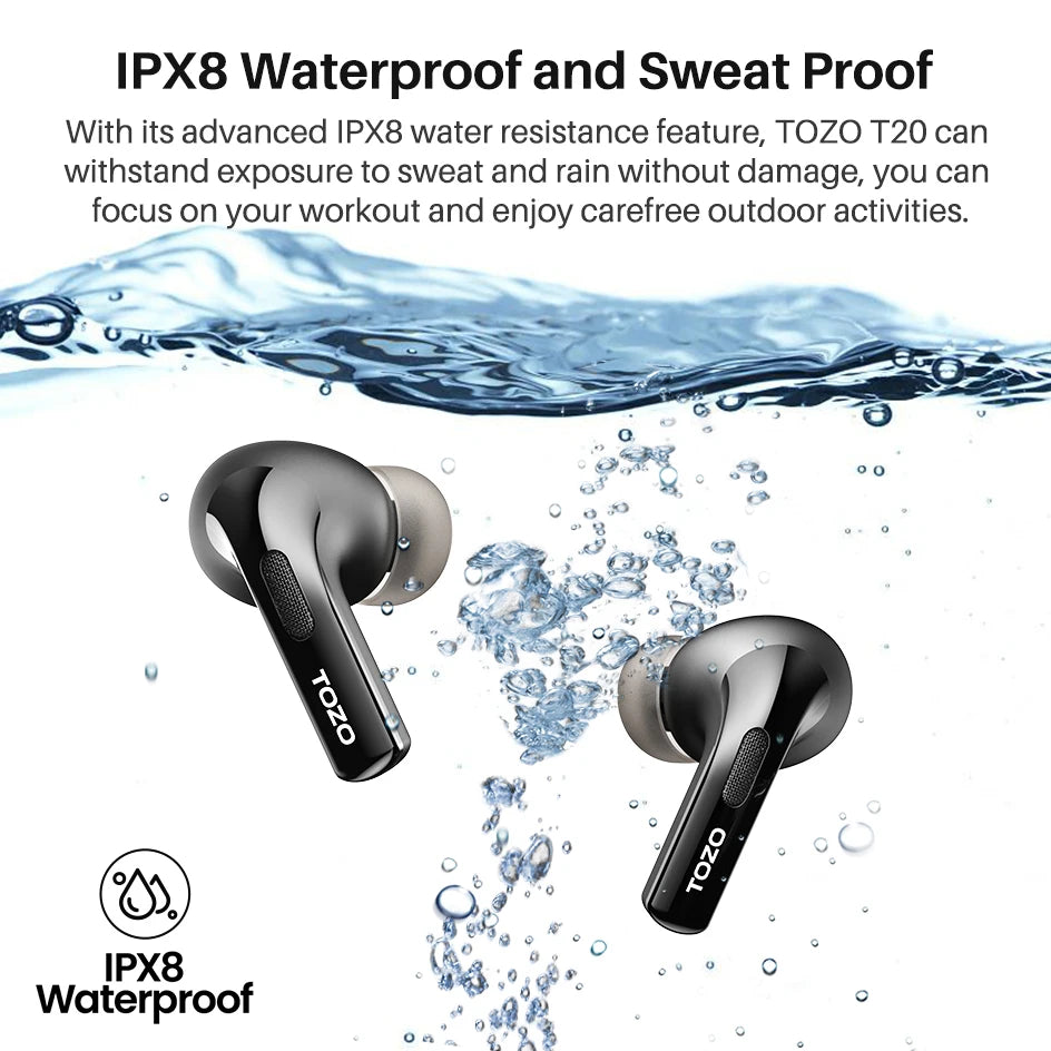 TOZO T20 Wireless Earbuds Bluetooth Headphones ENC with Dual Mic Call Noise Cancel LED Digital Display