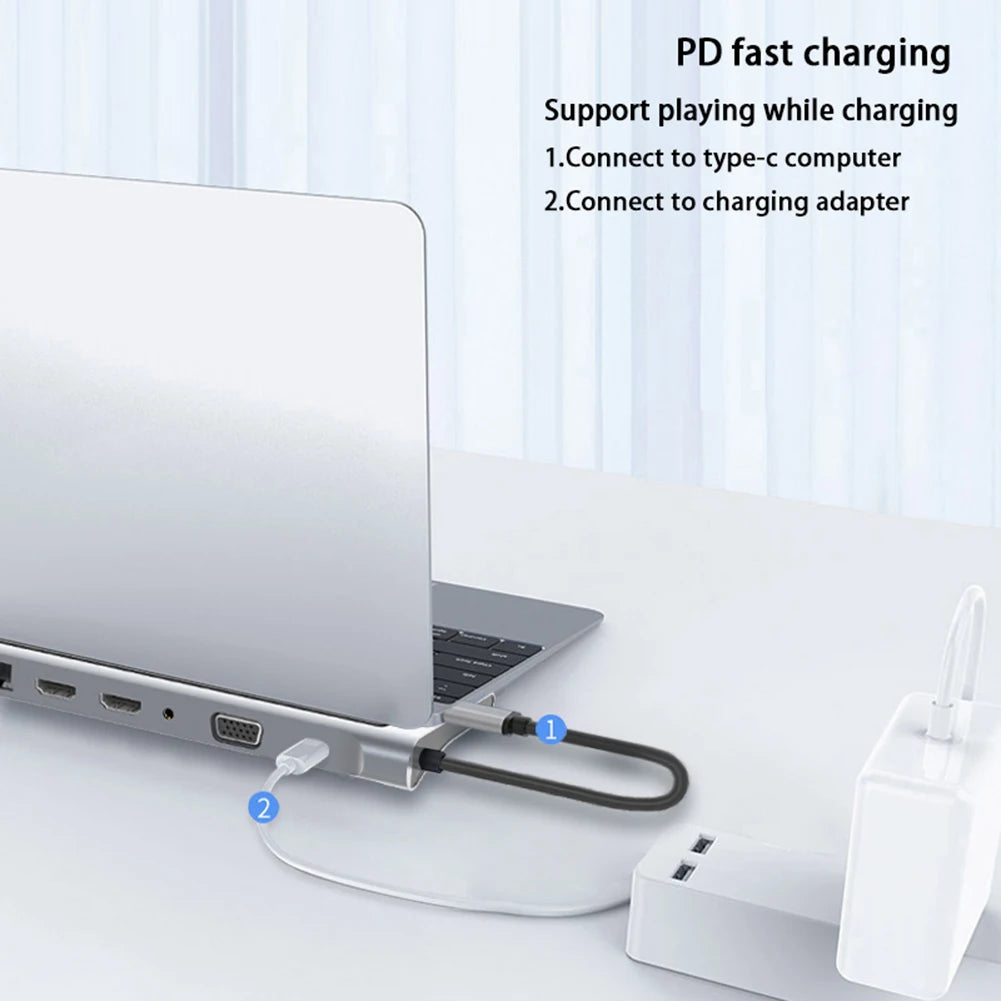 12-In-1 USB C Hub USB 3.1 Type-C to HDMI-compatible 4K RJ45 VGA Multi USB Splitter Docking Station for Microsoft Surface Book 2