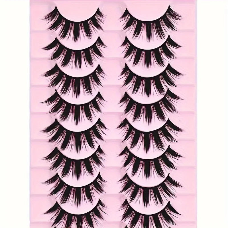 10 pairs of false eyelashes, thick eyelash extensions, reusable eyelash eye makeup tools (10 pairs)