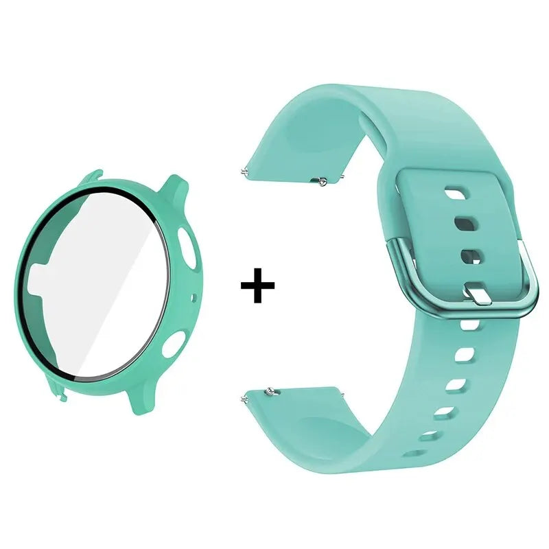 Silicone Strap+Case for Samsung Galaxy Watch Active 2 40mm 44mm Bracelet Tempered Glass Screen Protector Cover correas 20mm band