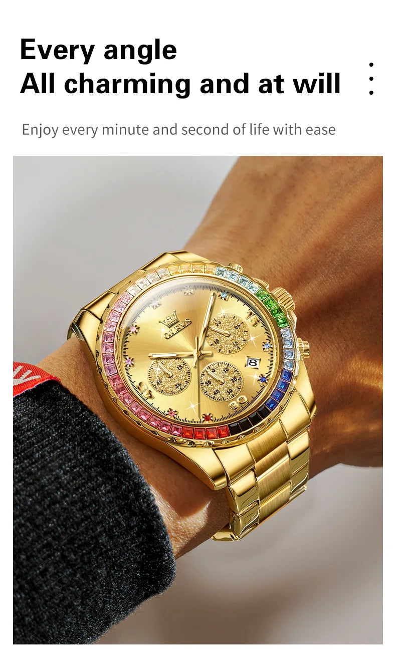 Watch for Men OLEVS Rainbow Gemstone Bezel Business Luxury Top Brand Quartz Watches Waterproof Sports Watches reloj hombre