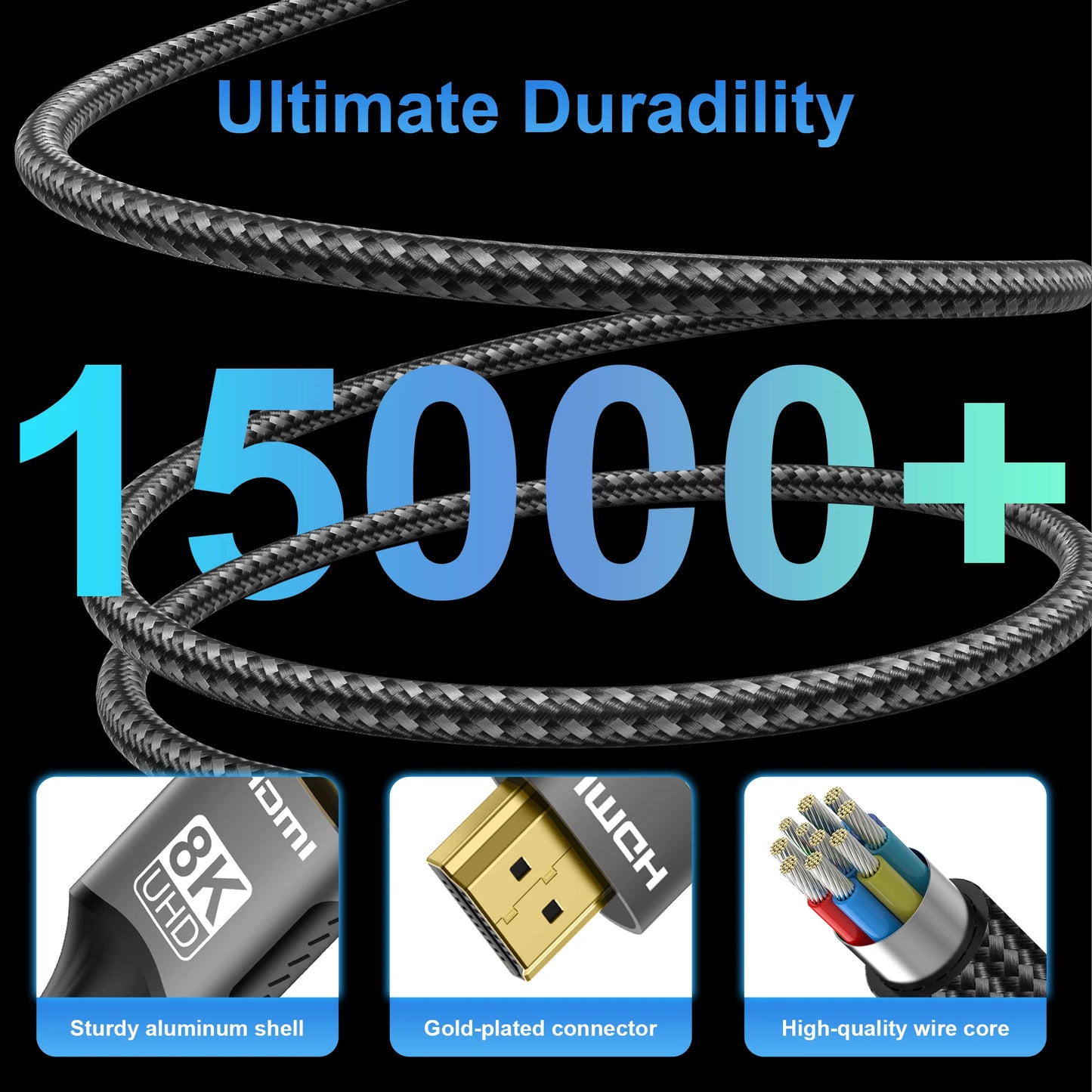 FDBRO 8K HDMI 2.1 Cable 8K@60Hz 4K@120Hz 48Gbps EARC ARC HDCP Ultra High Speed HDR For RTX Video Cable PC Laptop Projector HD TV