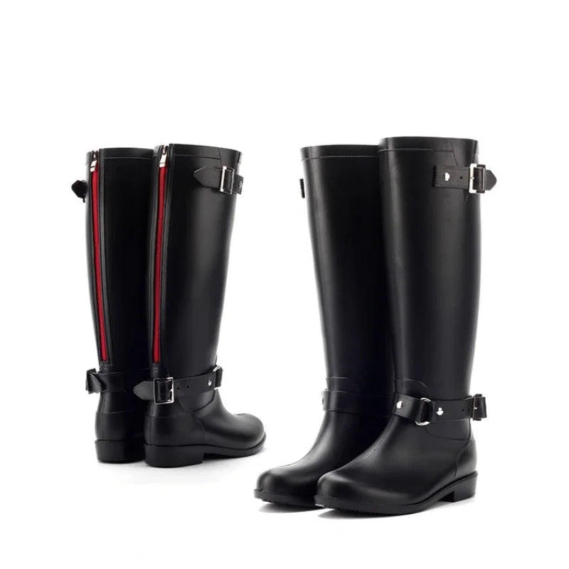 Rubber Boots for Women Waterproof Work Fashion Back Zipper Round Toe High Rain Boots Woman Water Shoes