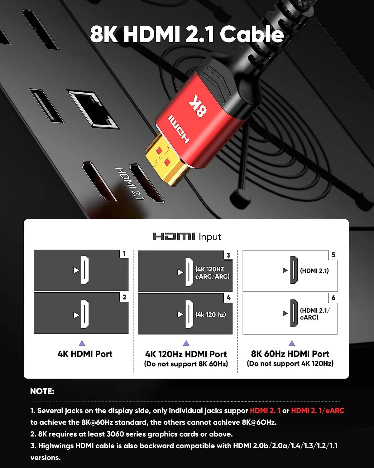MIZIQIER 8K HDMI 2.1 Cable High Speed 48Gbps HDMI Braided Cord-8K60Hz 4K120Hz Compatible for PS5/PS4/X-Box/Roku TV/HDTV/Blu-ray