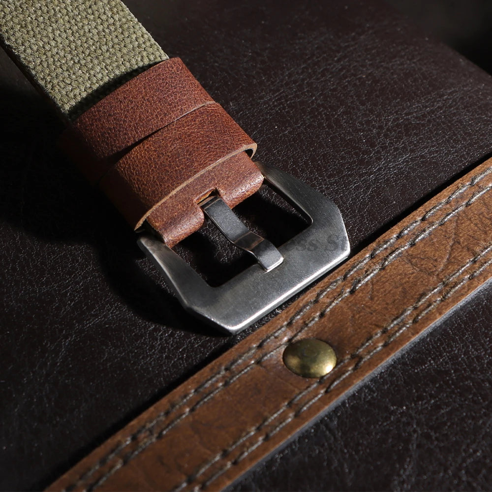 Handmade Canvas Leather Watch Strap 20mm 22mm 24mm for Panerai for Omega Army Green Men Women Watch Bracelet Military Watchband
