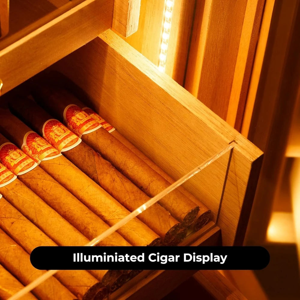 Lighted Cigar Cabinet Humidor for 250 Cigars with Accessory Drawer, Crystal Humidifiers,Spanish Cedar Lining, Gift for Fathers