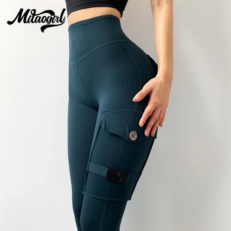 Nylon Leggings Women's Pants Sport Yoga Pants Sexy Tight High Waist Elastic Women's Panties Pocket legging mujer mitaogirl