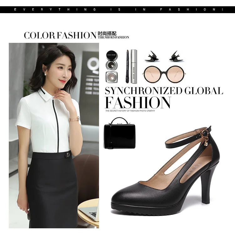 high quality leather shoe for women 8cm high heel platform point toe 32 33 42 43 elegant and fashion dress shoe black red white