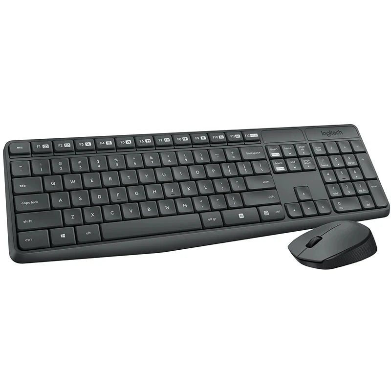 Logitech MK235 Wireless Keyboard Mouse Multimedia 2.4GHz Splash-Proof Design 1000dpi Micro USB Receiver Office Plug and Play