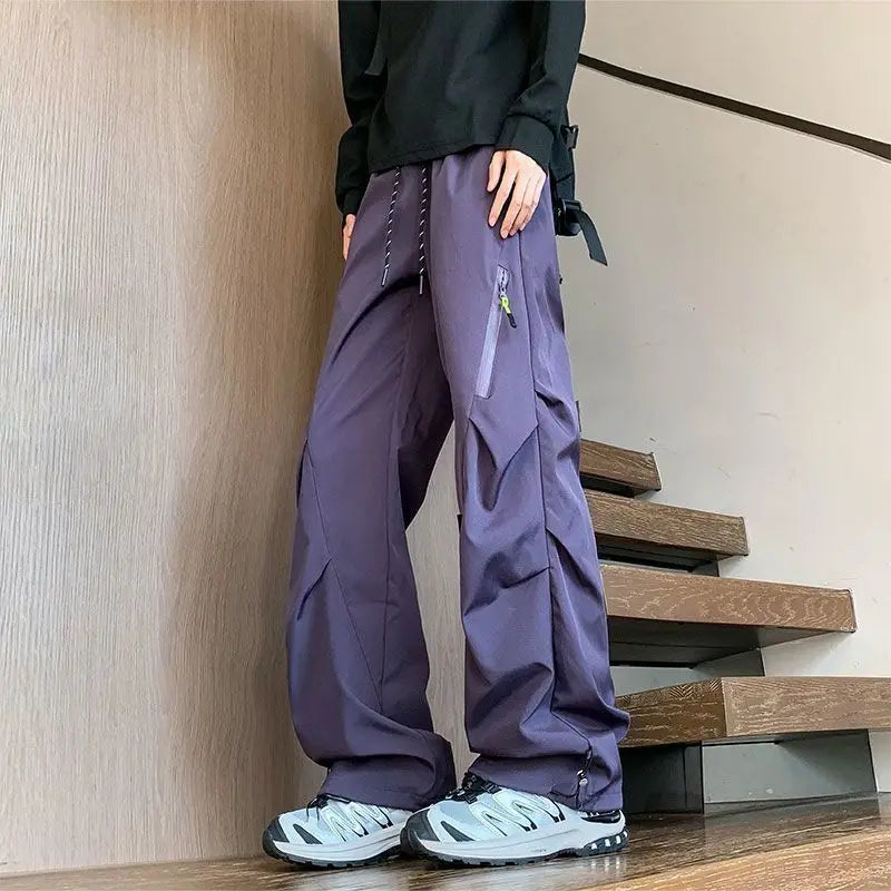 Menswear Clothing 2026 Autumn Winter Pleated Pants for Men Outdoor Windproof Waterproof Hiking Loose Straight Leg Casual Pants