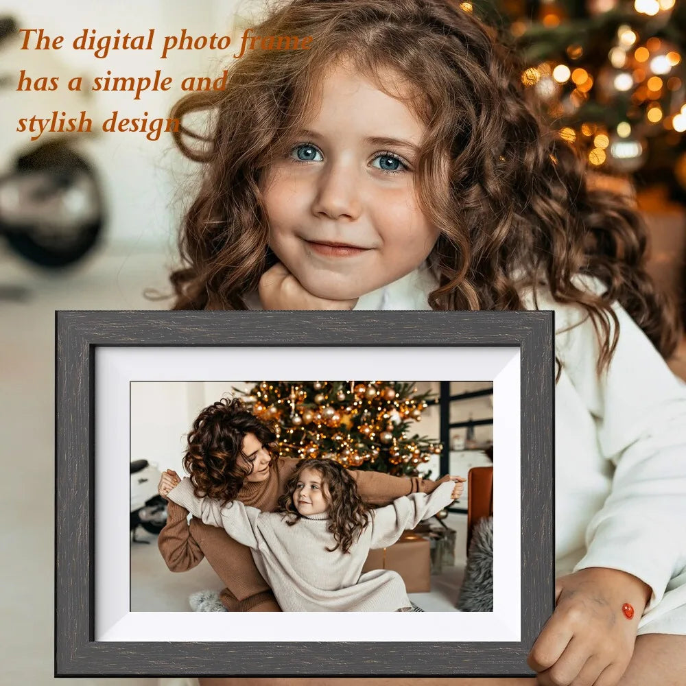 Digital Photo Frame, Wi-Fi Smart Digital Picture Frame with HD IPS Touch Screen, Auto-Rotate, Send Pictures (Wood Effect)