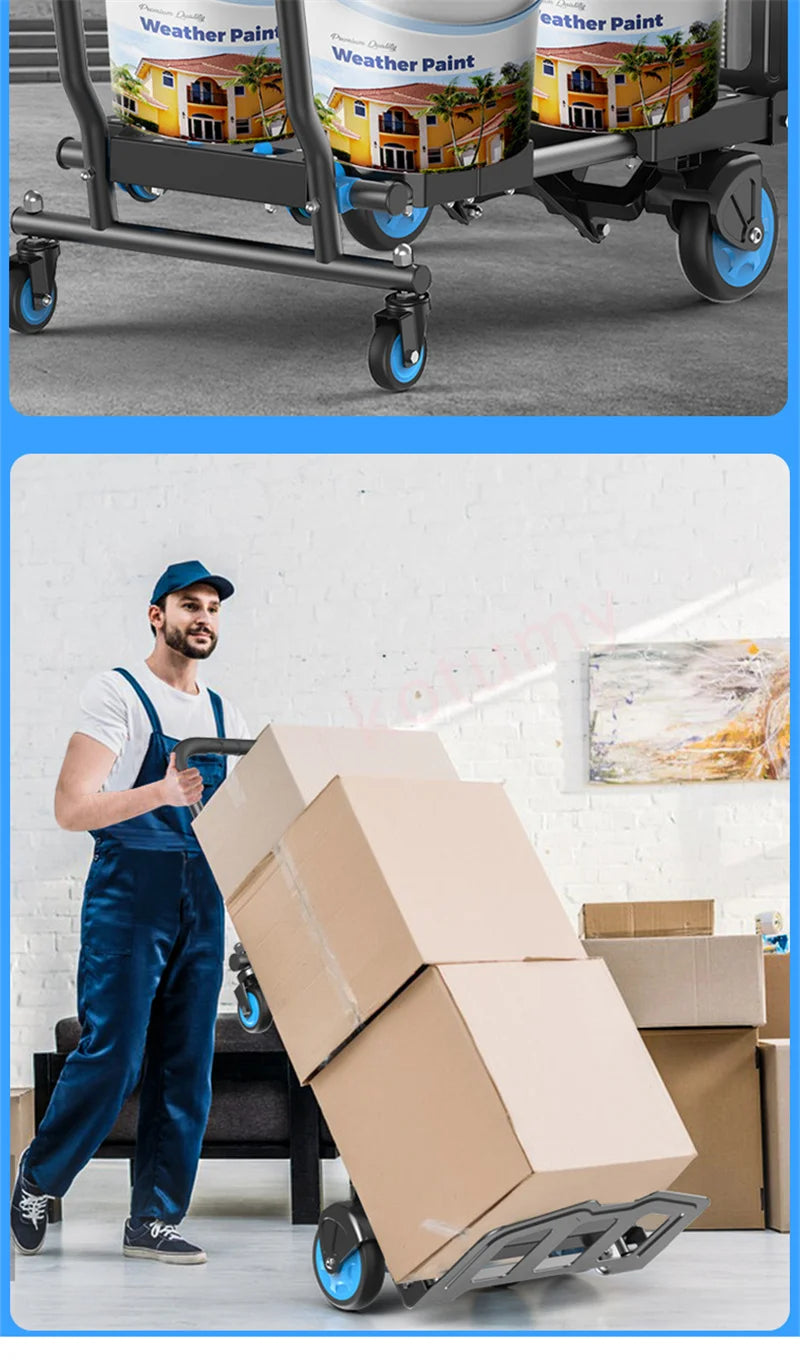Multi-Position Folding Hand Truck,Four Wheel Luggage Cart 150kg,Pull Rod Adjustable Length,Four Wheel,Outdoor Camping Wagon