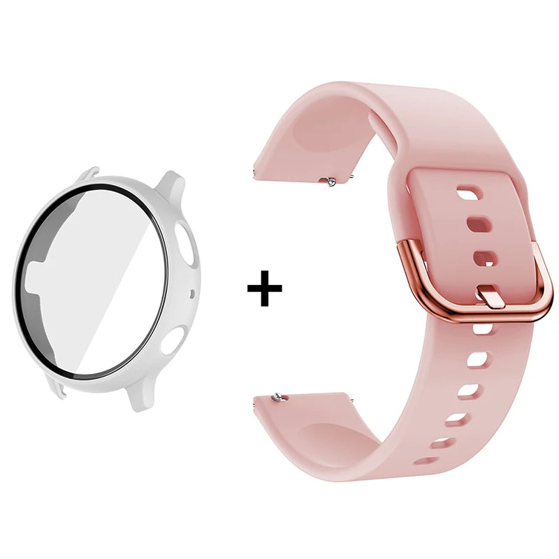 Silicone Strap+Case for Samsung Galaxy Watch Active 2 40mm 44mm Bracelet Tempered Glass Screen Protector Cover correas 20mm band