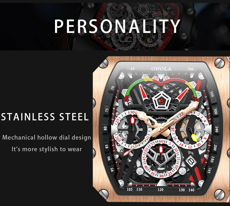 Fashion Watch For Mens Top Brand ONOLA Sports Silicone Strap Quartz Watches Auto Date Luxury Tonneau Clock Man Gift Dropshipping