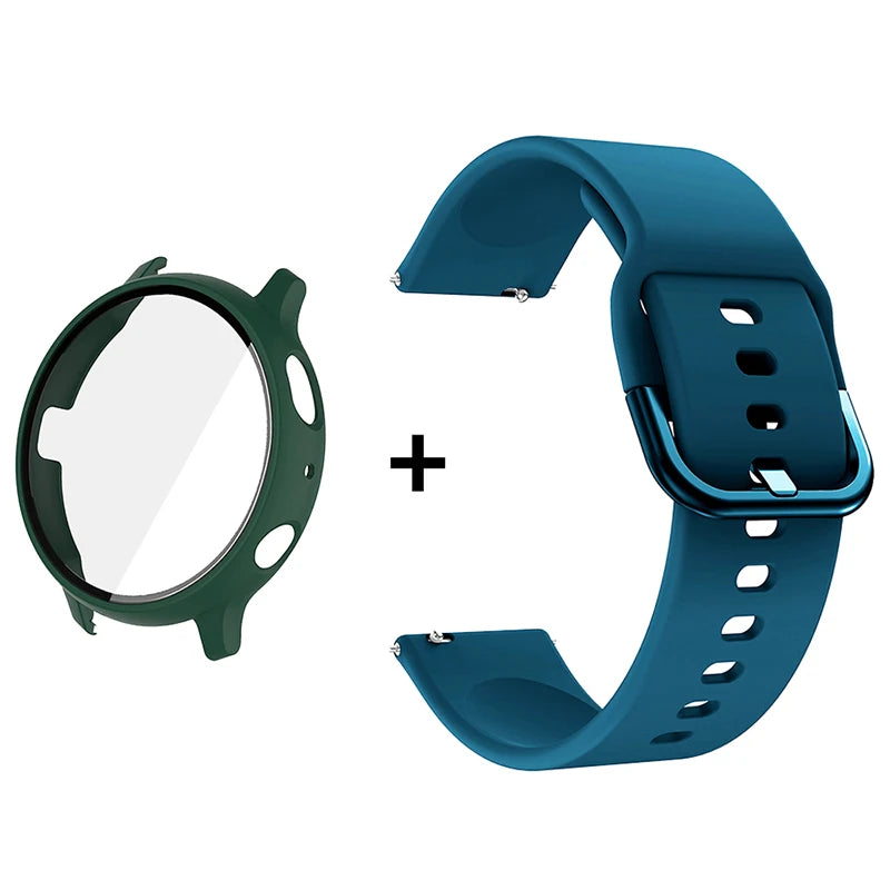 Silicone Strap+Case for Samsung Galaxy Watch Active 2 40mm 44mm Bracelet Tempered Glass Screen Protector Cover correas 20mm band