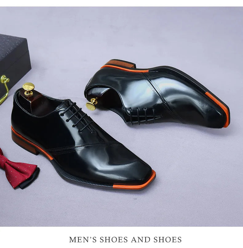 Brand Original Mens Oxford Dress Shoes Genuine Leather Brown Lace-up Business Wedding Formal Shoes Plus Size 38-46