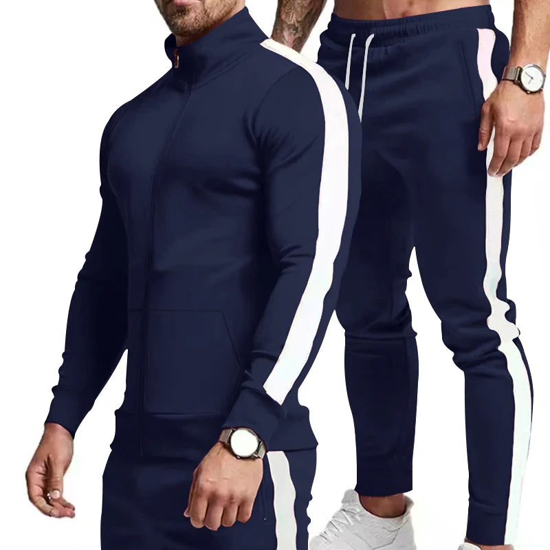 2024 Autumn/Winter New Casual Men's Sports Set Color Block Men's Casual Set Hooded Trendy Sports