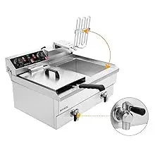 24.9QT Electric Deep Fryer w/Frying Baskets Timer Drains & Lids, 3400W Dual Tank Kitchen Countertop Commercial Deep Fryer
