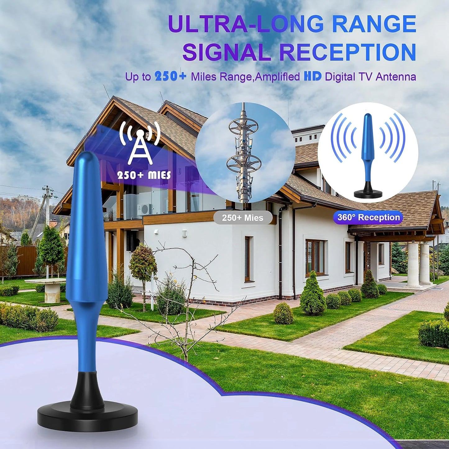Digital Antenna for Smart TV, 2024 Upgraded Outdoor/Indoor HD Digital Portable TV Antenna with Signal Booster Long range
