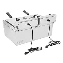 24.9QT Electric Deep Fryer w/Frying Baskets Timer Drains & Lids, 3400W Dual Tank Kitchen Countertop Commercial Deep Fryer