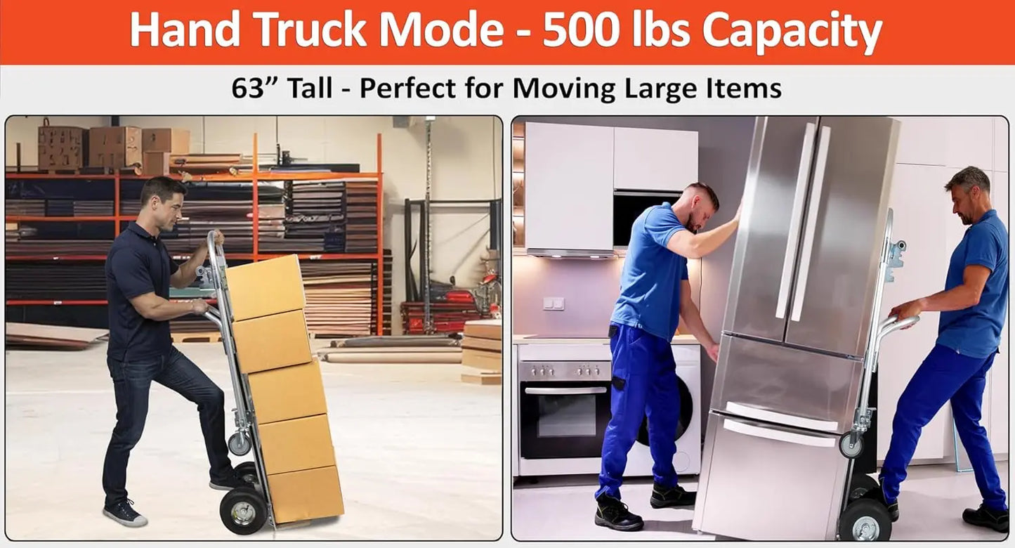 Industrial Convertible Hand Truck - AS7B Heavy Duty Aluminum 2 in 1 Dolly (800 lb Capacity) Lightweight Reinforced Frame, Ergono