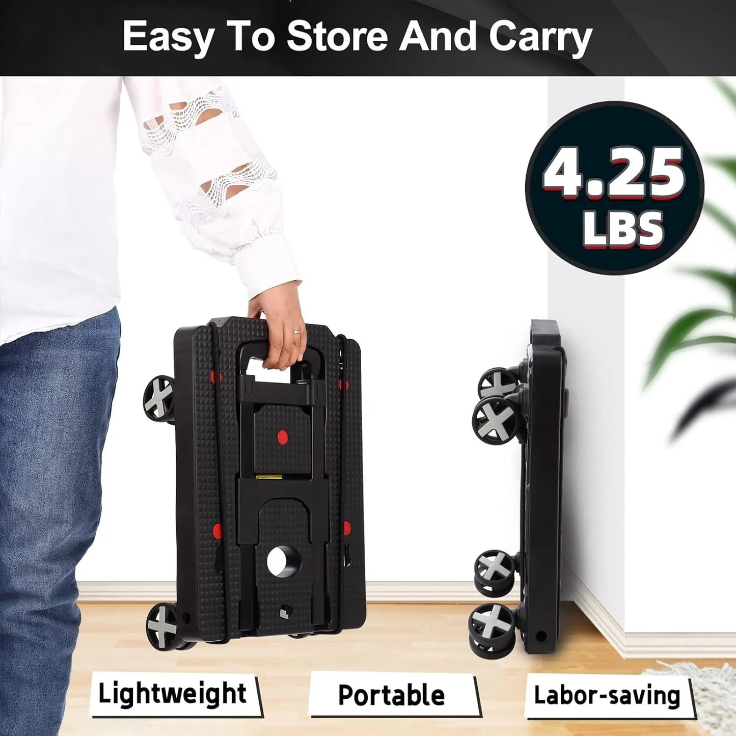 Folding Hand Truck, Lightweight Hand Truck Dolly Foldable Luggage cart with 4 Rotate Wheels Collapsible Dolly