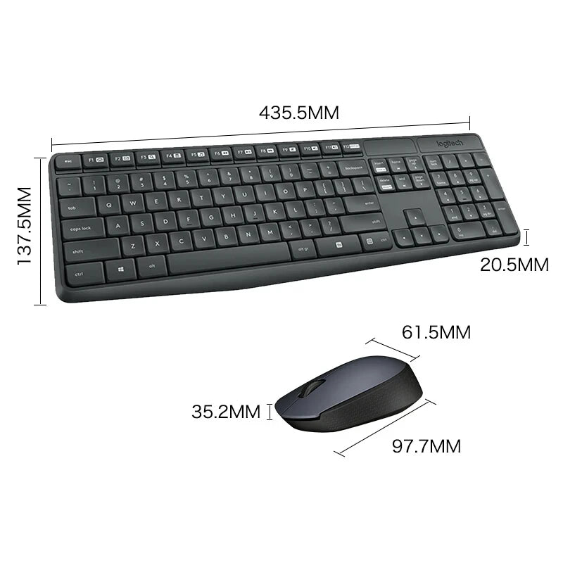 Logitech MK235 Wireless Keyboard Mouse Multimedia 2.4GHz Splash-Proof Design 1000dpi Micro USB Receiver Office Plug and Play