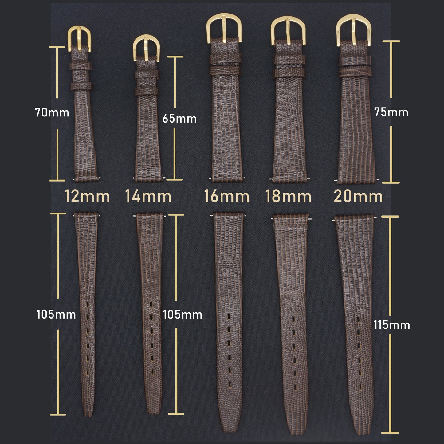 AMHUGE 12mm 14mm 16mm 17mm 18mm 19mm 20mm 21mm Vintage Watch Strap Lizard Embossed Calf Genuine Leather Thin and Soft Watch Band