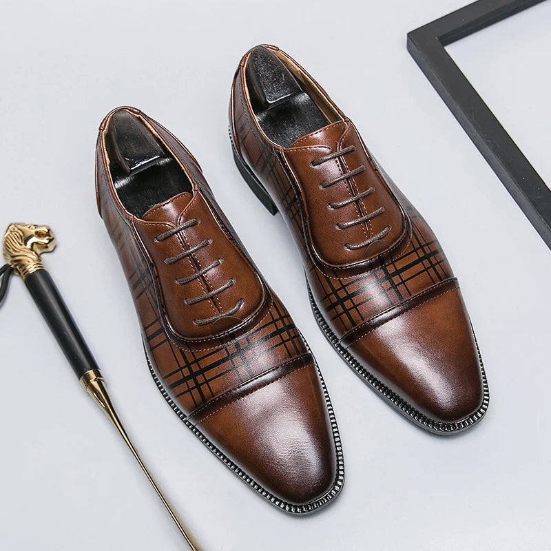 Hot Selling Men's Genuine Leather Shoes in Europe America Pointed Dress Shoes Groom's Wedding Shoes Men's Lace Up Suit Shoes