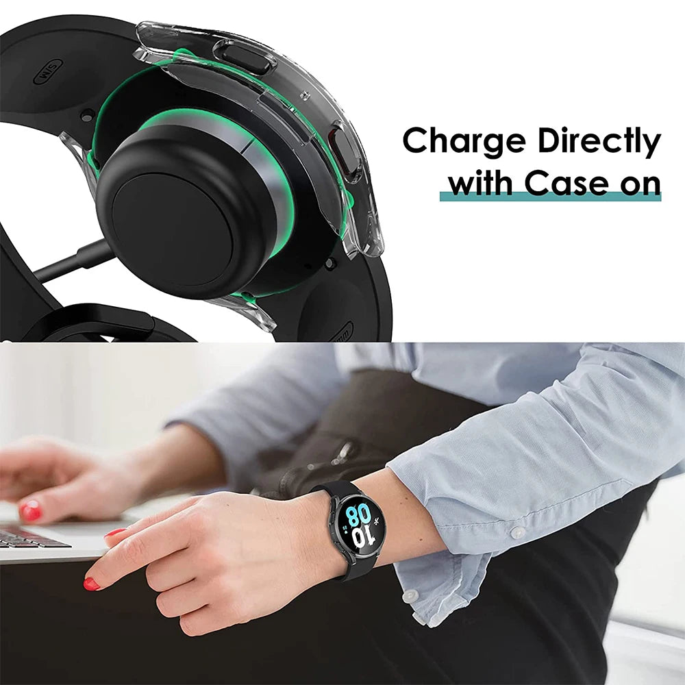 Tempered Glass+ PC Cover for Samsung Galaxy Watch 7 4 5 6 44mm 40mm All Coverage Protective Bumper Case Galaxy Watch Accessories