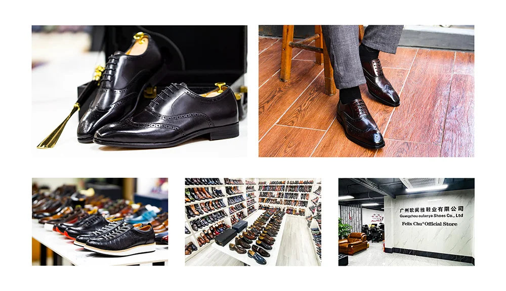 Luxury Men's Oxfords Genuine Leather Classic Wingtip Lace-Up Dress Shoes for Men Wedding Party Business Office Formal Footwear