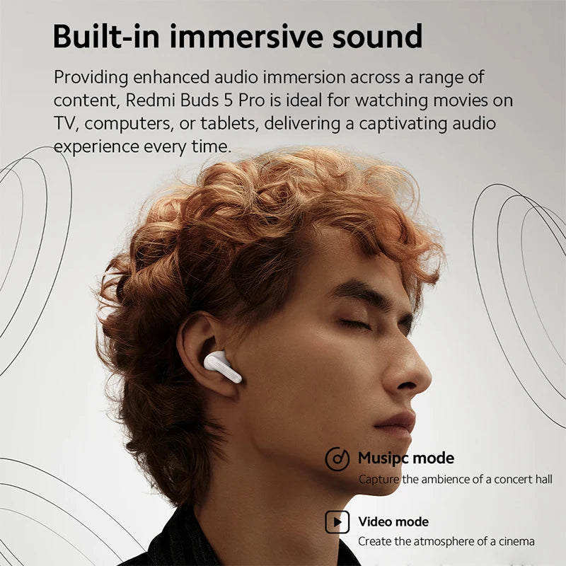 Global Version Xiaomi Redmi Buds 5 Pro Life IP54 Dust Water Resistant Earbuds 52dB Noise Cancelling Bluetooth TWS Earphone