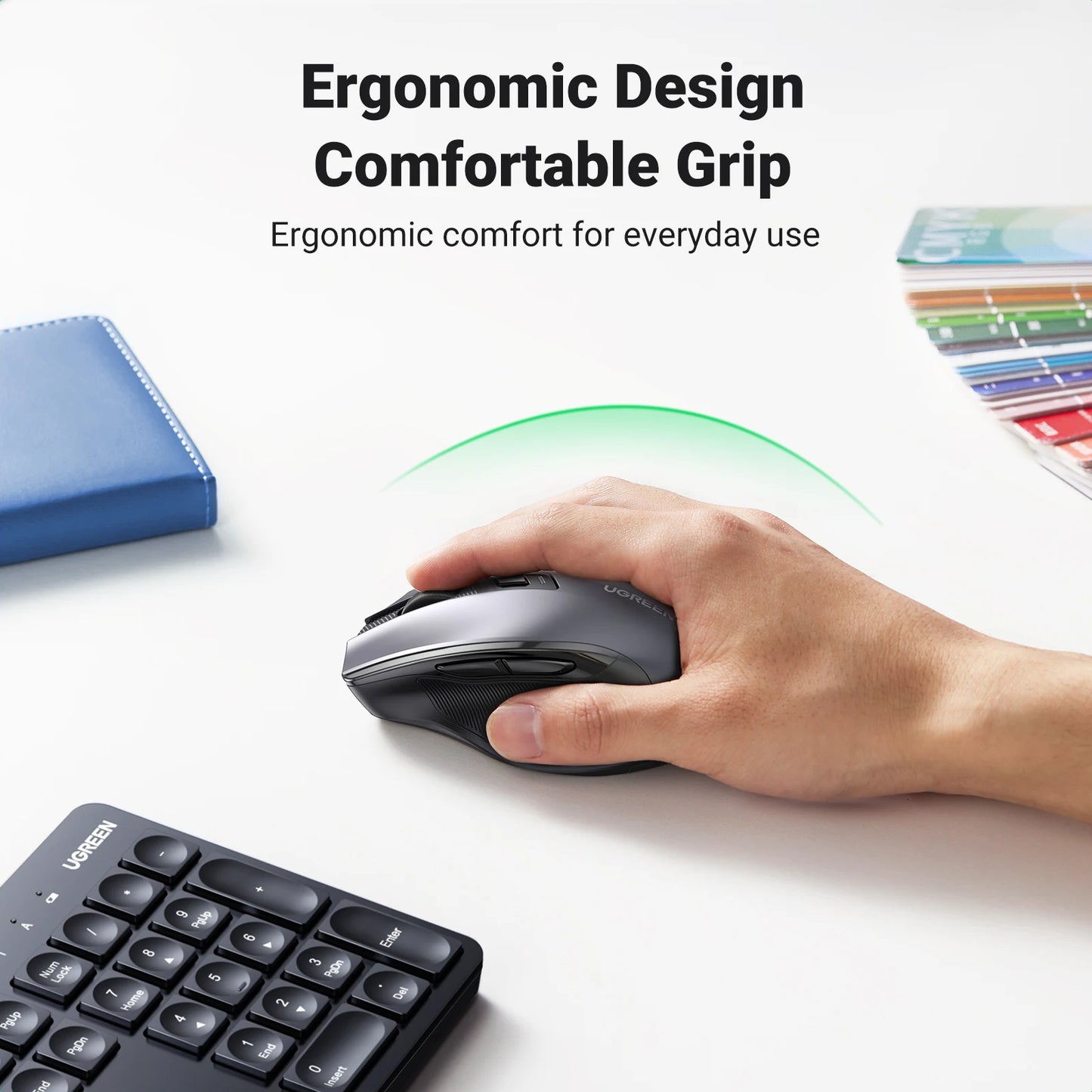 UGREEN Keyboard Mouse Wireless 2.4G 4000DPI Ergonomic Mice 104 Keys for Computer Laptop PC English US Arabic Keycaps Layout