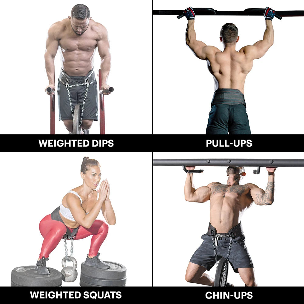 Dip Belt With Chain For Weightlifting Pullup Gym Lifting Belt Squat Fitness Powerlifting Bodybuilding Training ONE Size FITS All