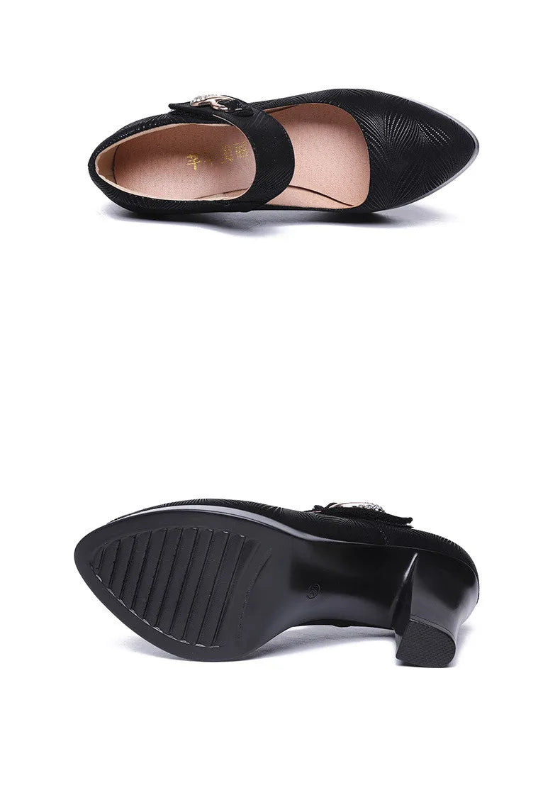 6cm 8cm 10cm Block Heel Platform Pumps Women Shoes 2024 Spring Floral Black High Heels Shoes Ladies Elegant Office Shoe 41 42 43