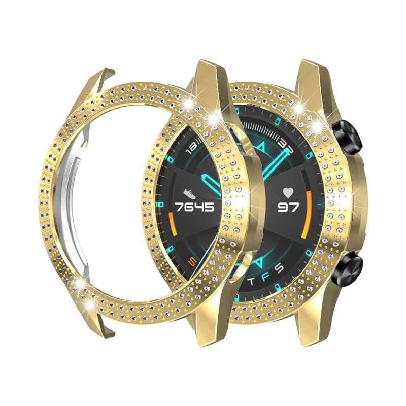 For Huawei Watch GT2 46mm Electroplating PC Watch Protective Case 2e Glory Es Smart Sports Diamond Case Women's Drop-Resistant Protective Case Silicone Women Strap Female Accessories
