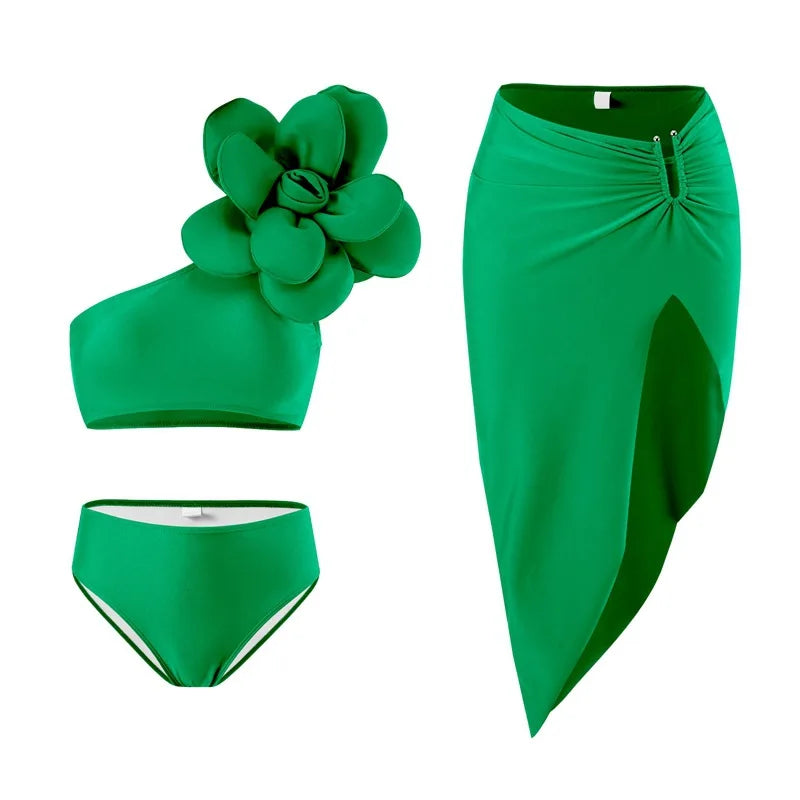 New Family Mother Daughter Bikini Swimwear Beach Sunny Swimsuits Summer Cotton Fashion Flower 3Pcs Clothes Matching Outfits