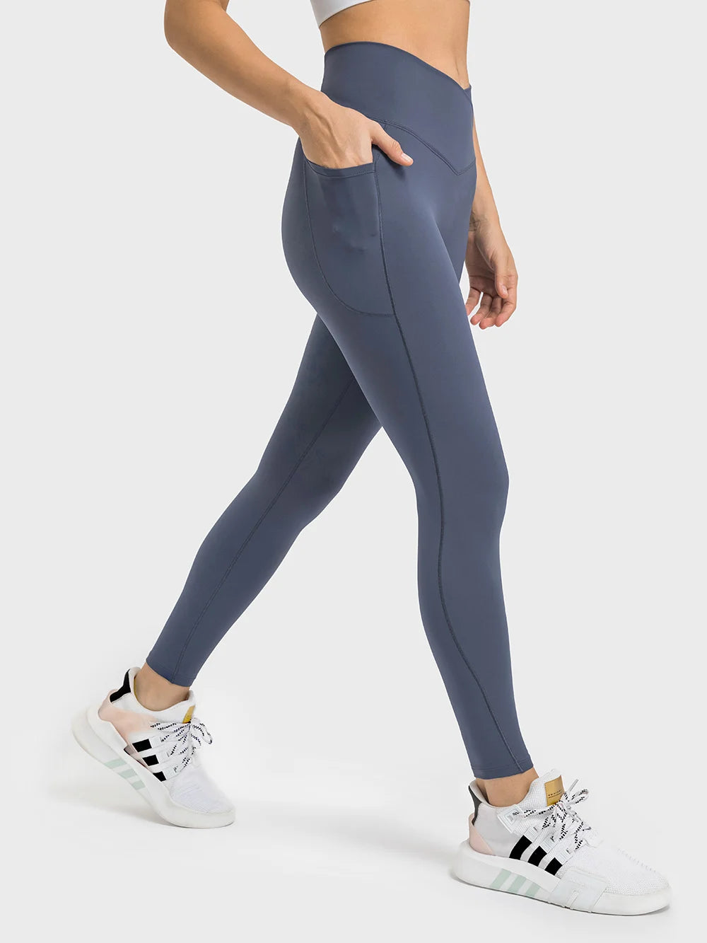 Nepoagym 25“ No Front Seam Women Yoga Leggings with Side Pockets Cross Waist Workout Legging Fitness Sport Pants for Running