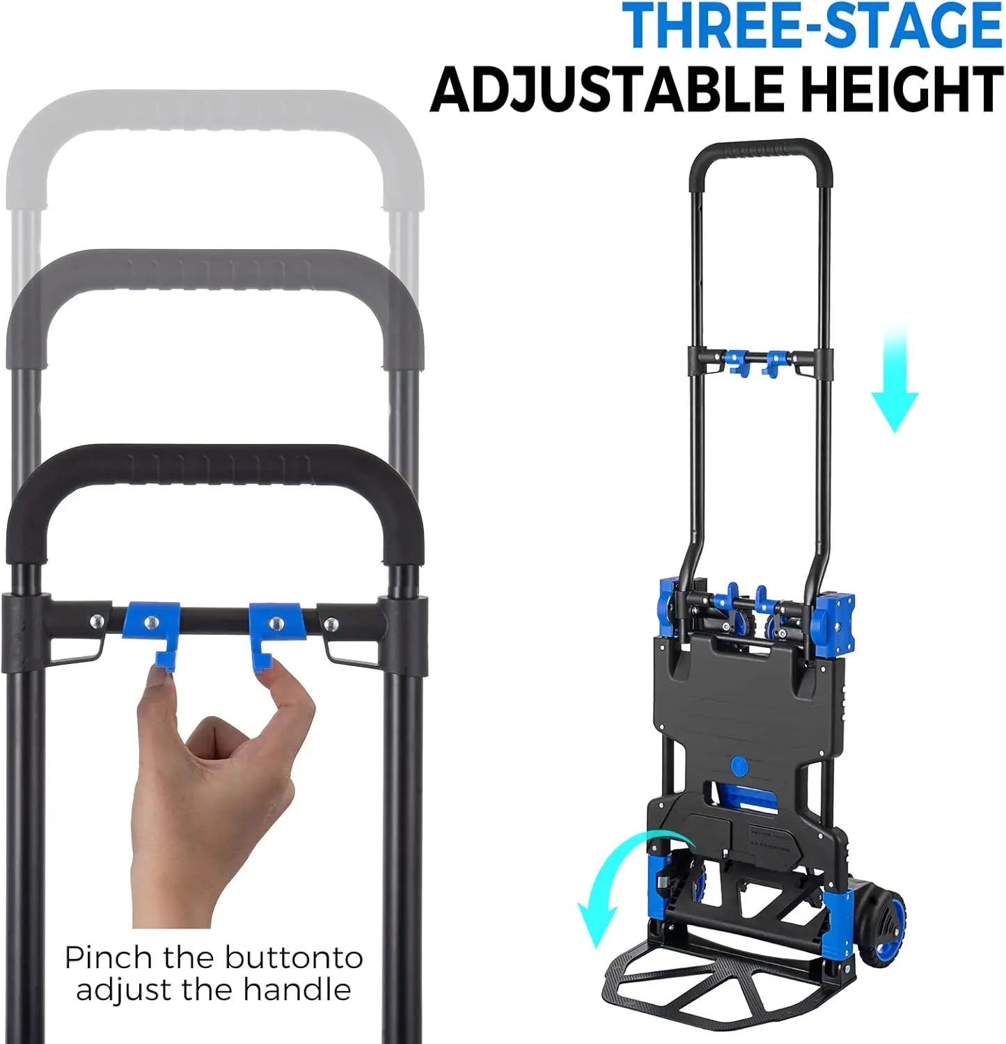 Hand Truck, Heavy Duty Hand Truck Dolly Cart, Convertible Dolly Cart 330lbs Capacity W/Foldable Basket, 2 in 1 Luggage T