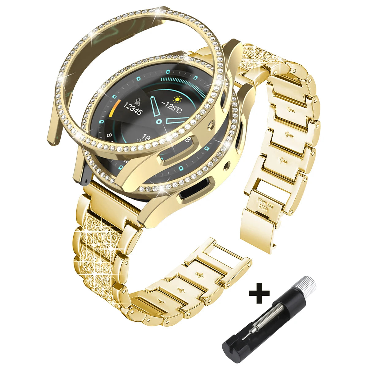 Metal Strap+Case for Samsung Galaxy Watch4 5 6 7 40mm 44mm Band Woman Stainless Steel Diamond Bracelet & Cover Bumper Accessorie